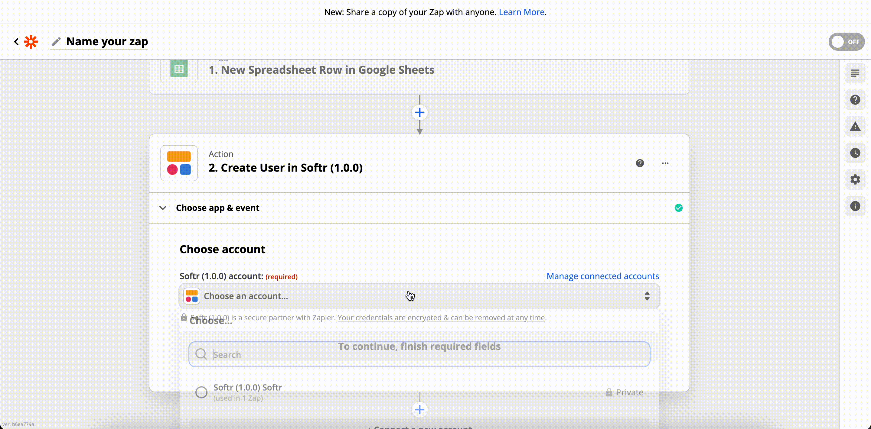 Connecting account and domain and mapping fields
