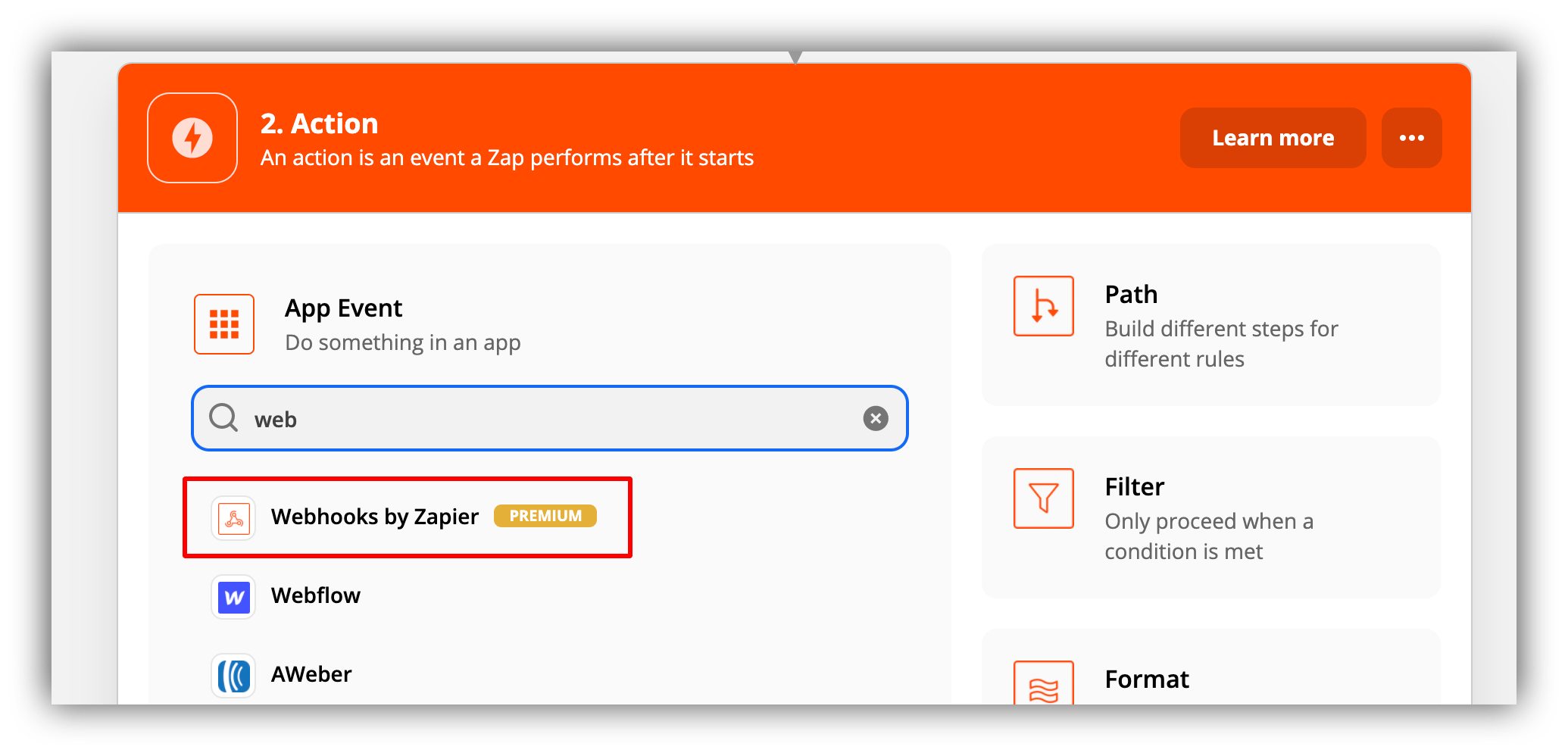 Selecting “Webhooks by Zapier”
