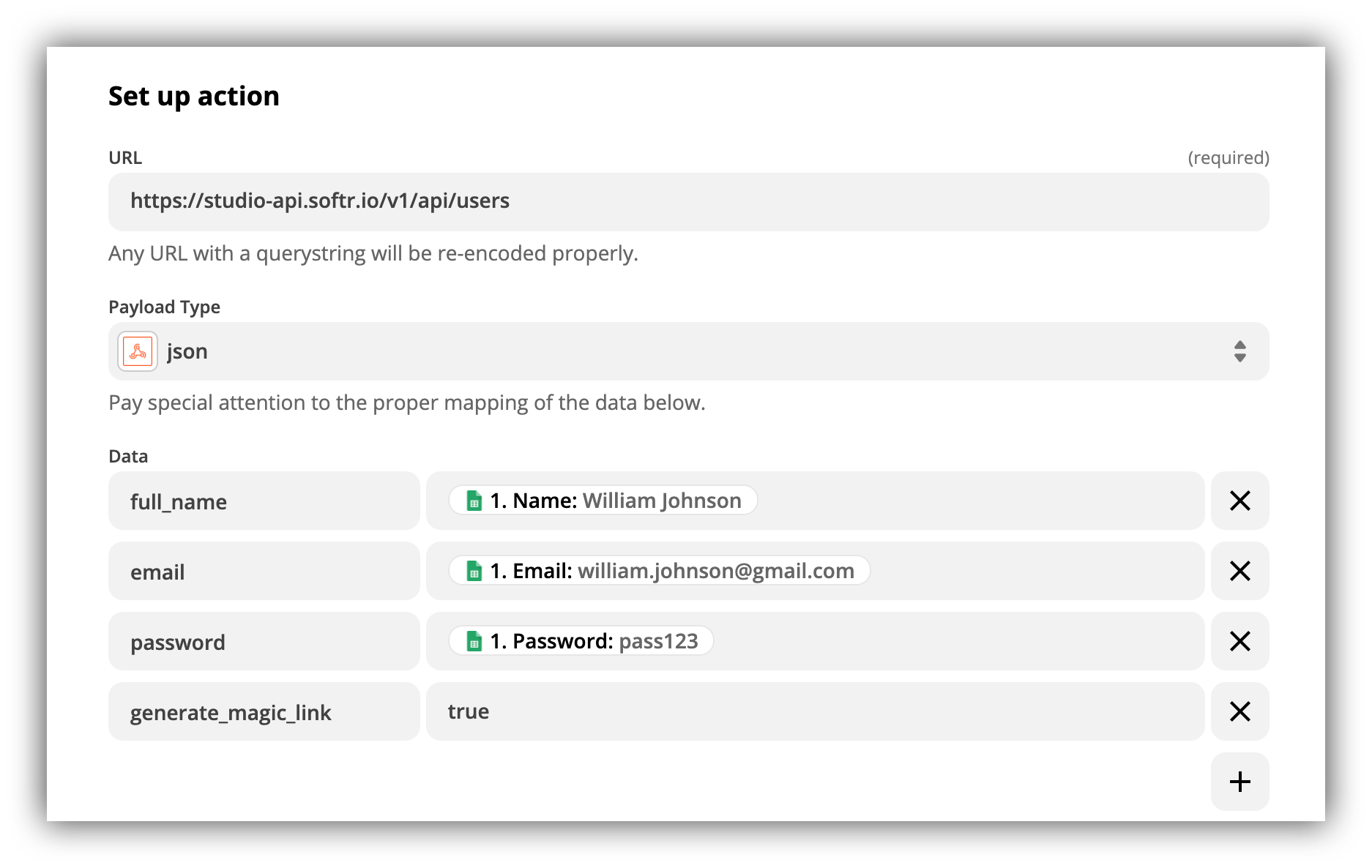 URL, Payload Type, and Data Mapping
