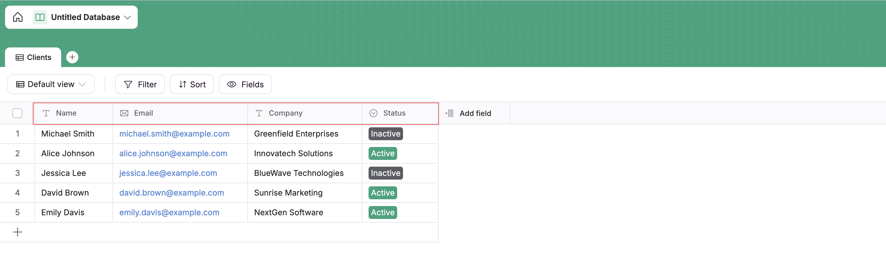 Fields in Softr Database