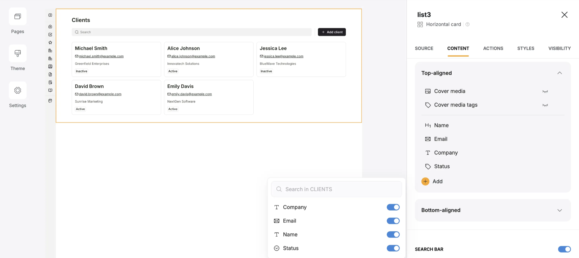 Same fields mapped to the list block