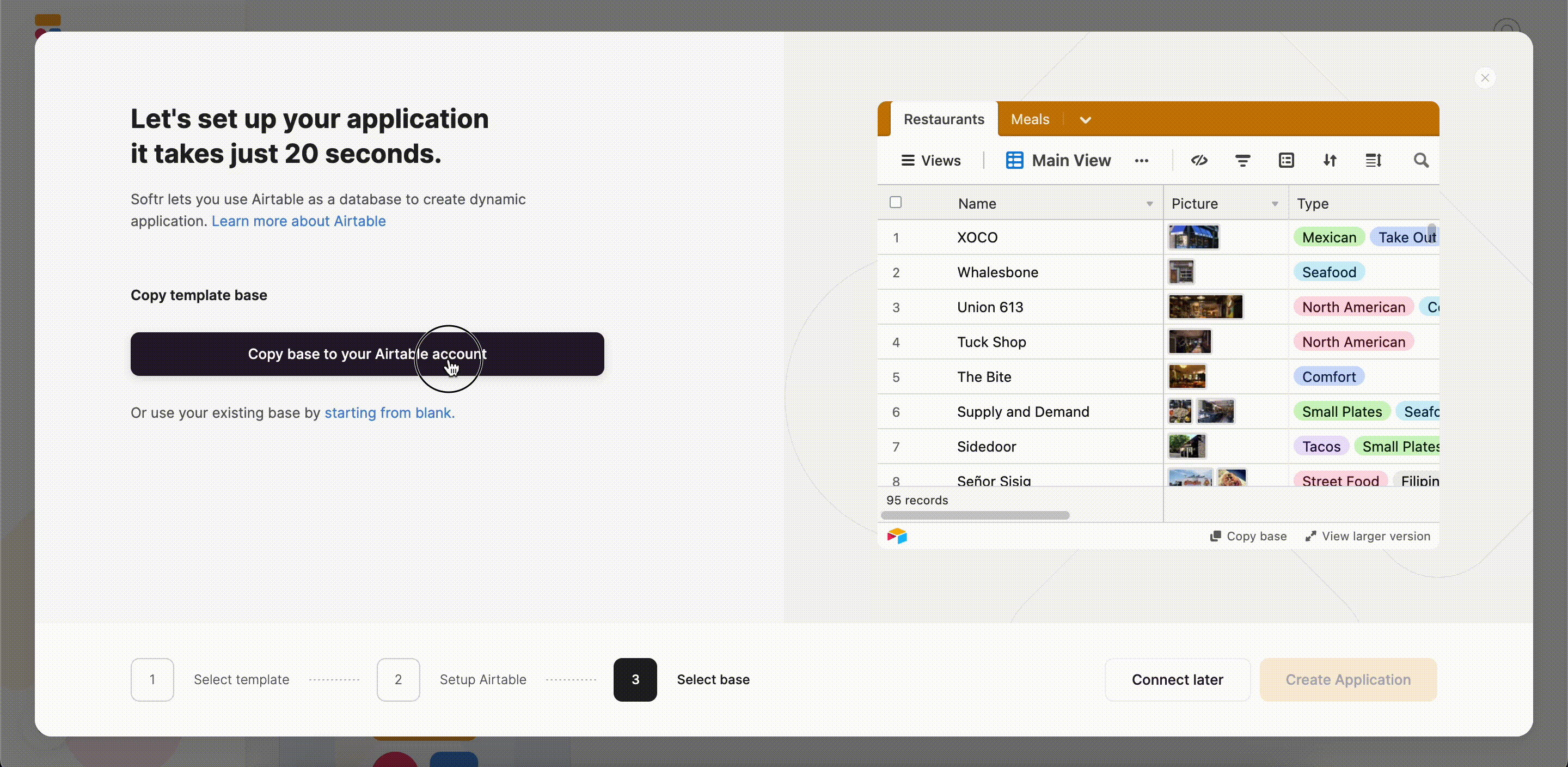 Copying the Airtable base and creating the application