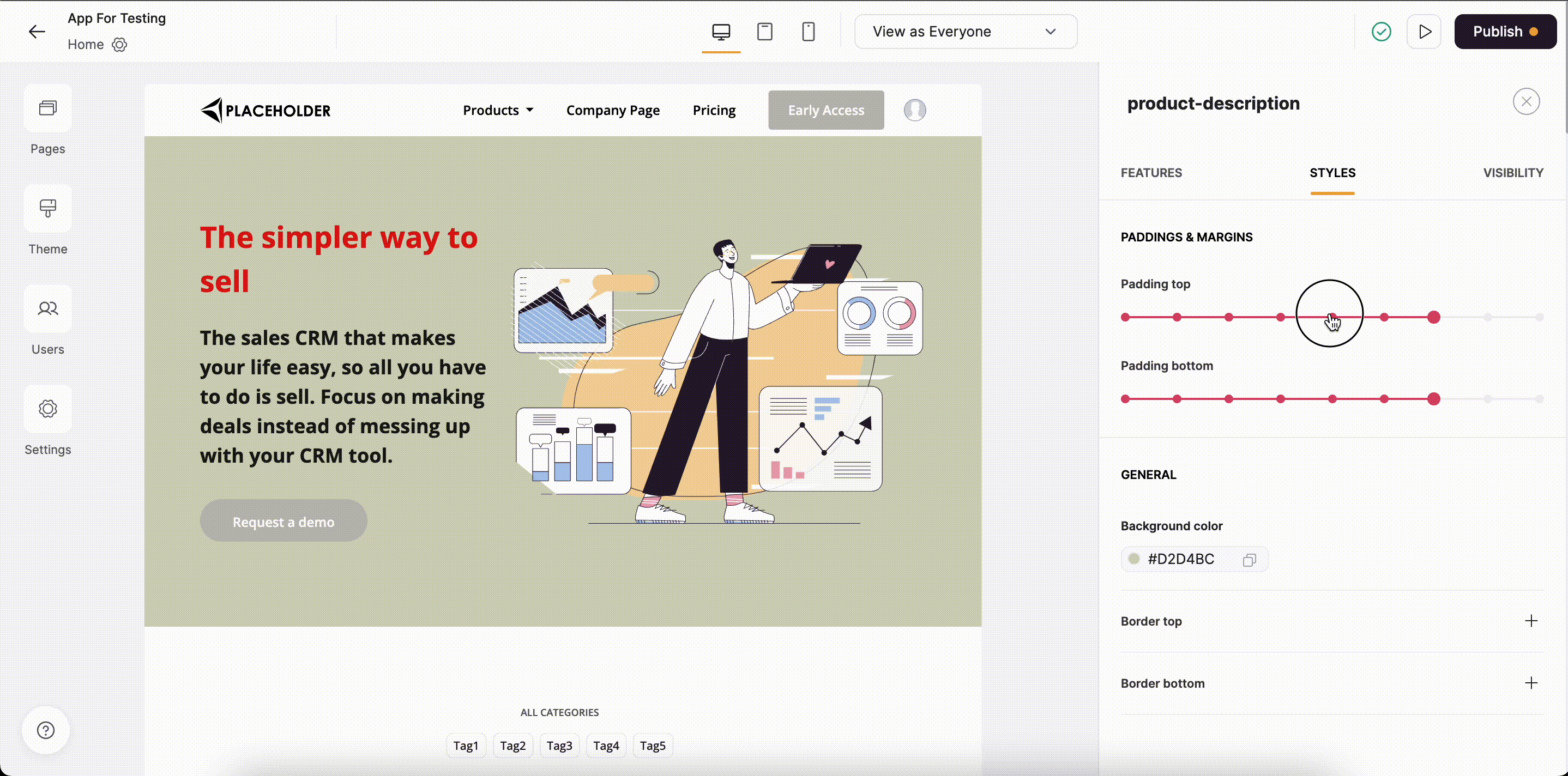 Adjusting top and bottom padding