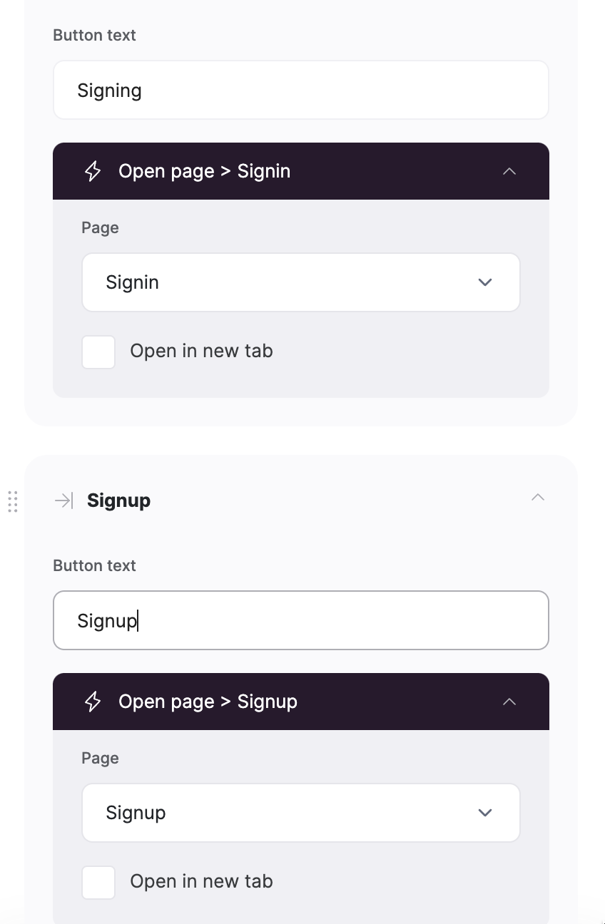 Buttons link to their corresponding pages