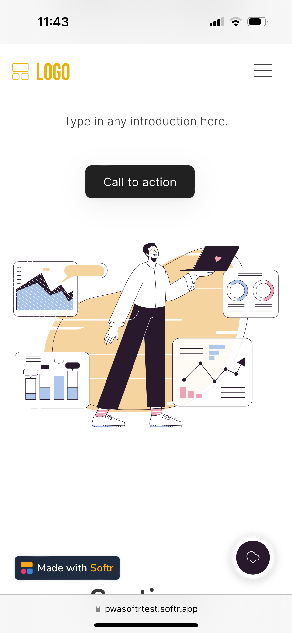 The user sees a download button at the bottom. The button placement is a part of Mobile App settings in Softr Studio.