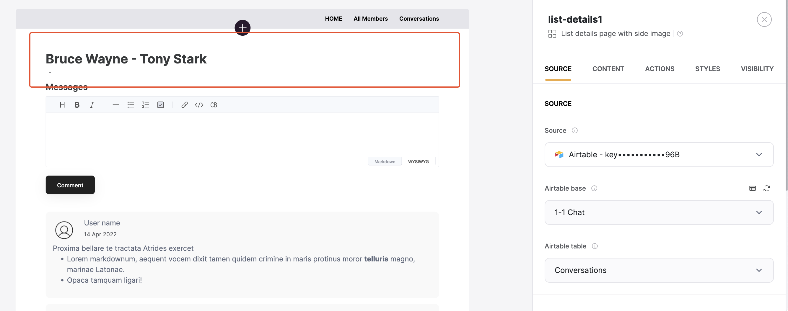 The List Details block with conversation ID