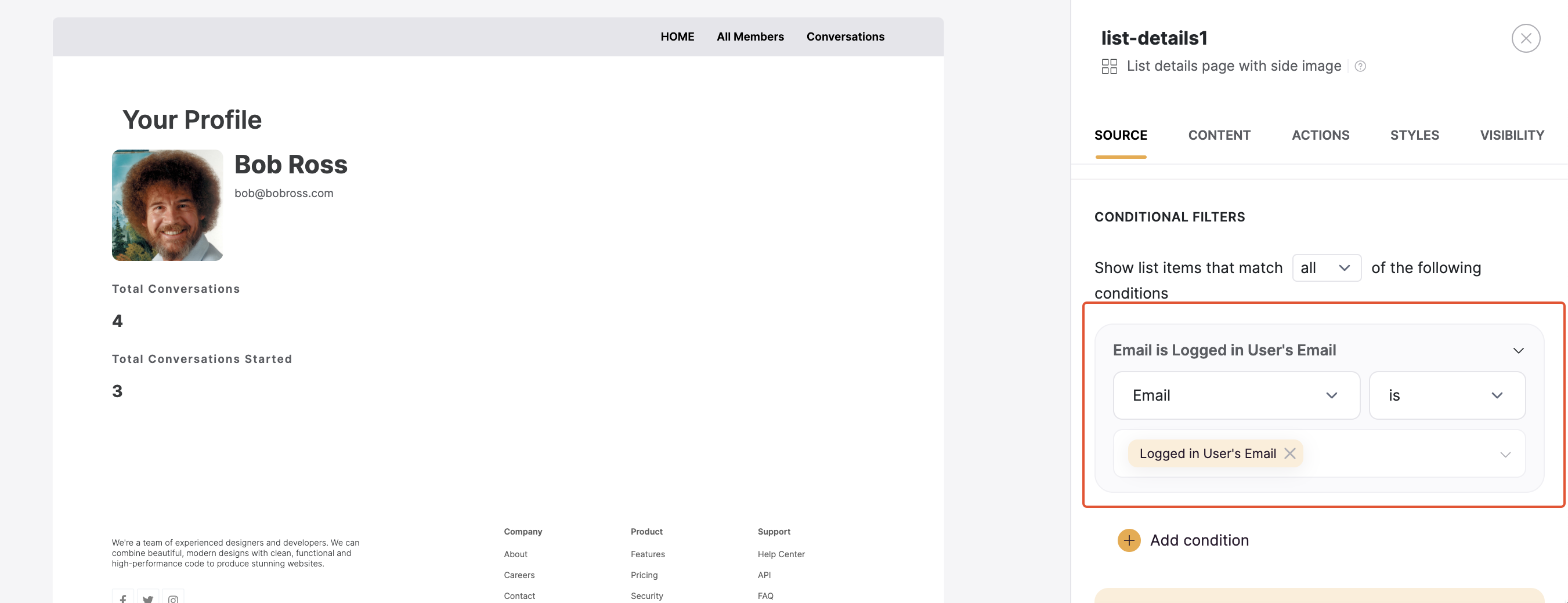 A details block with a conditional filter applied