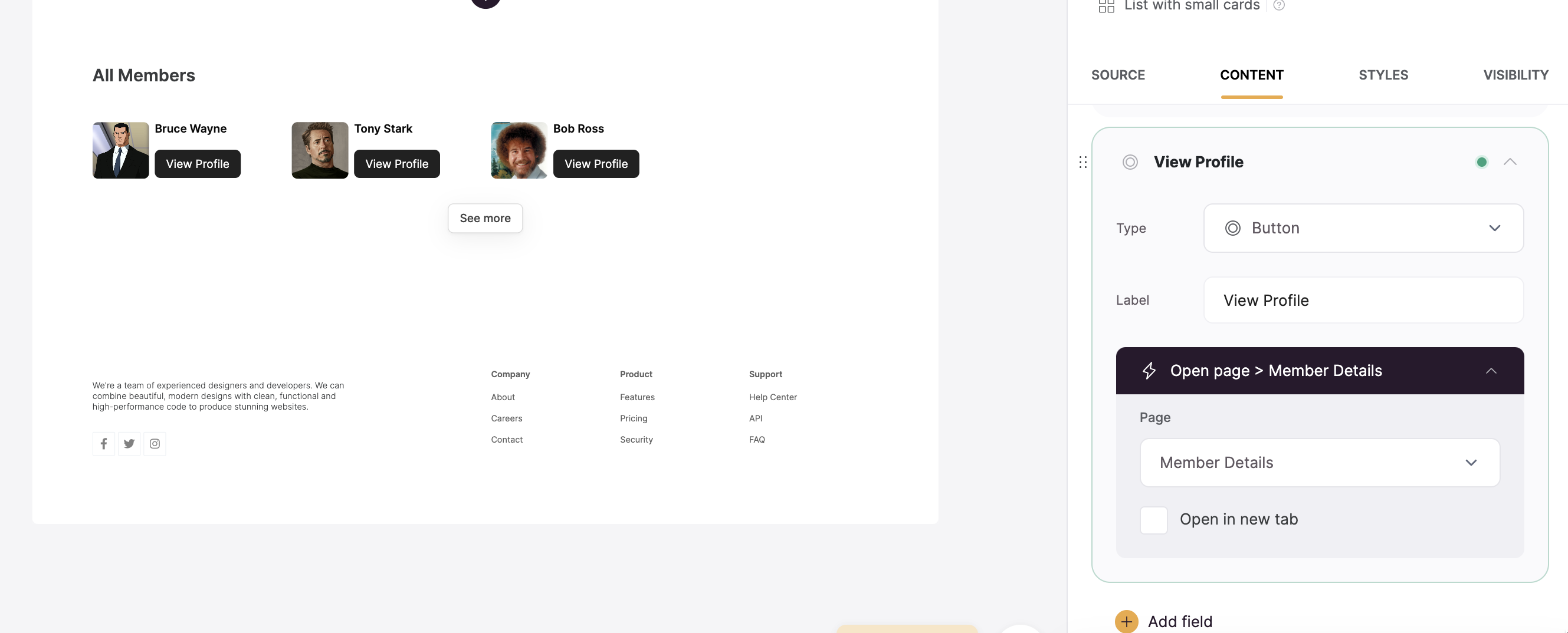 All members list linking to Member Details