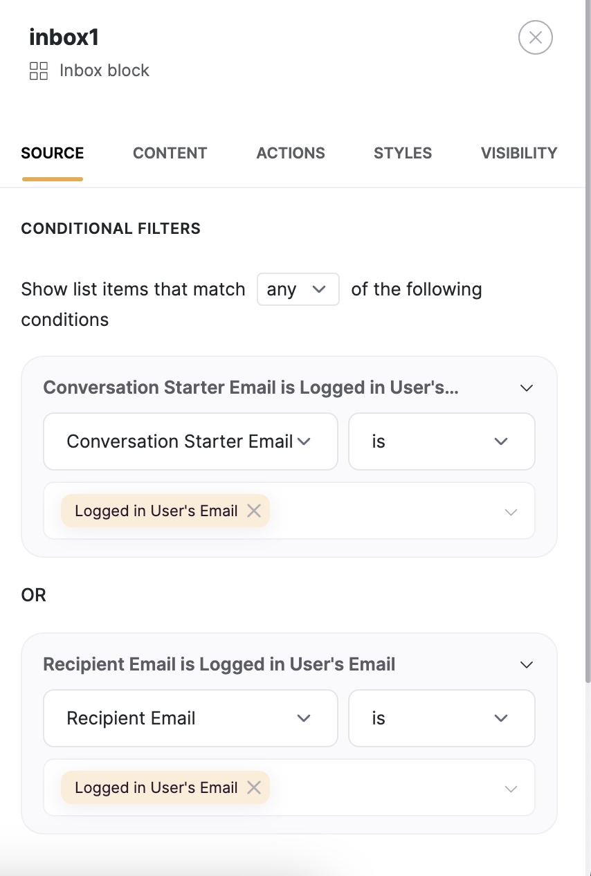 Conditional filter applied on the conversations list