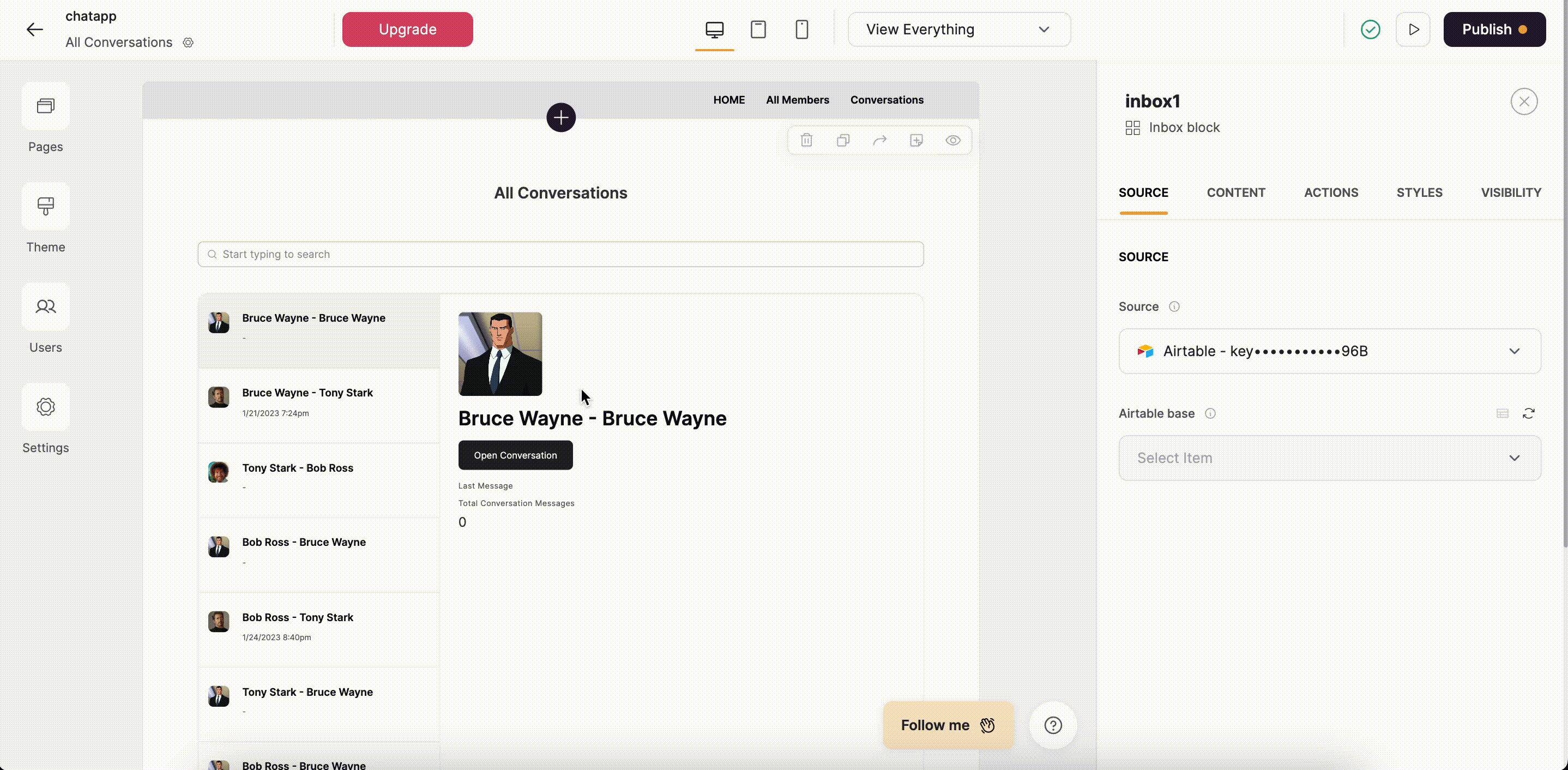 All Conversations block setup