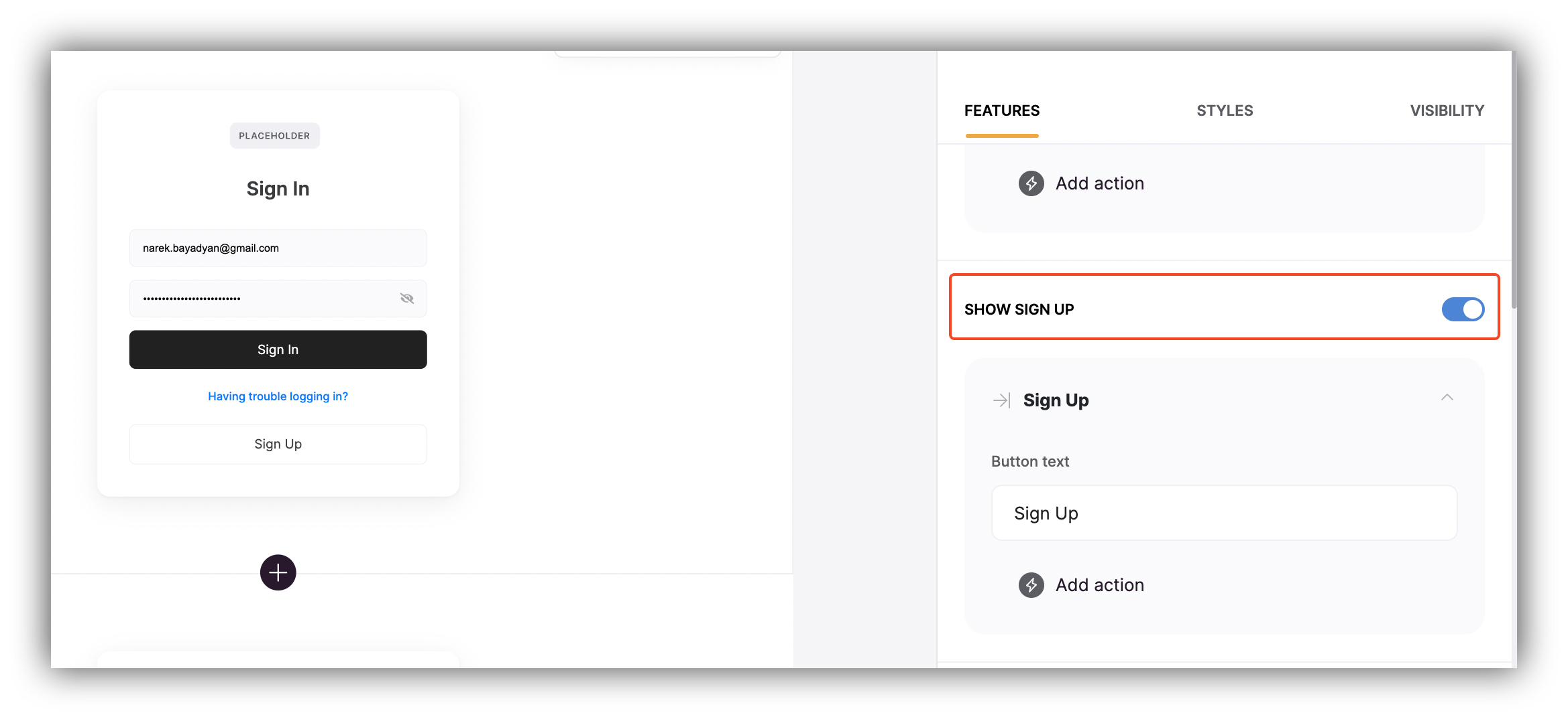 “Show Signup” toggle