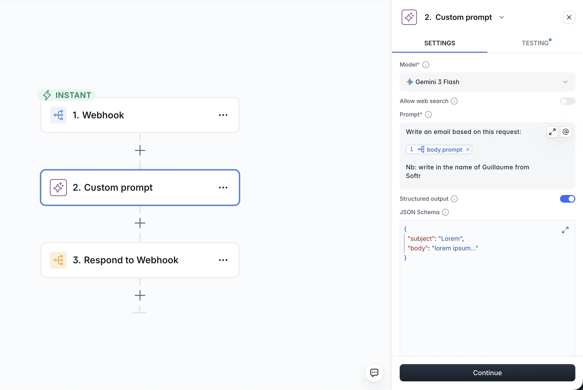 Custom Prompt with Structured output enabled