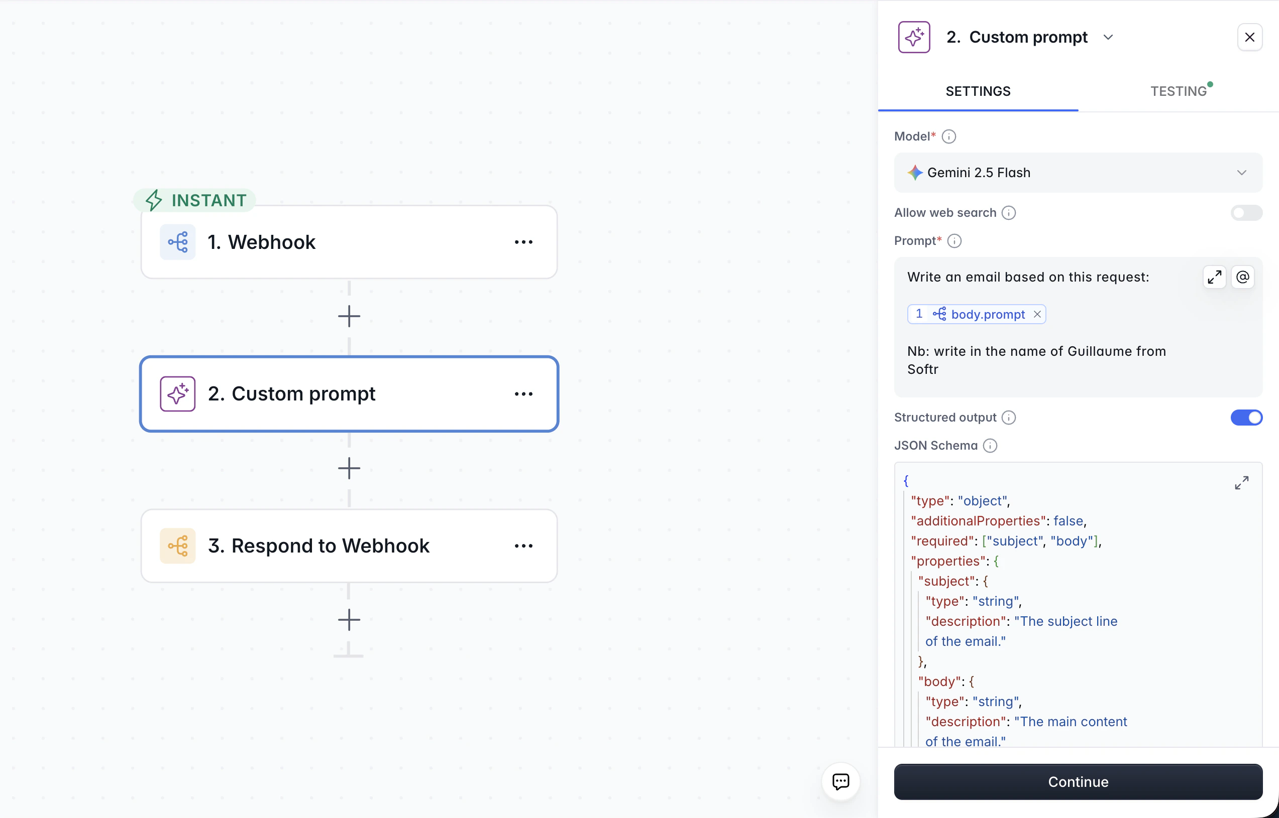 Full JSON schema for structured output