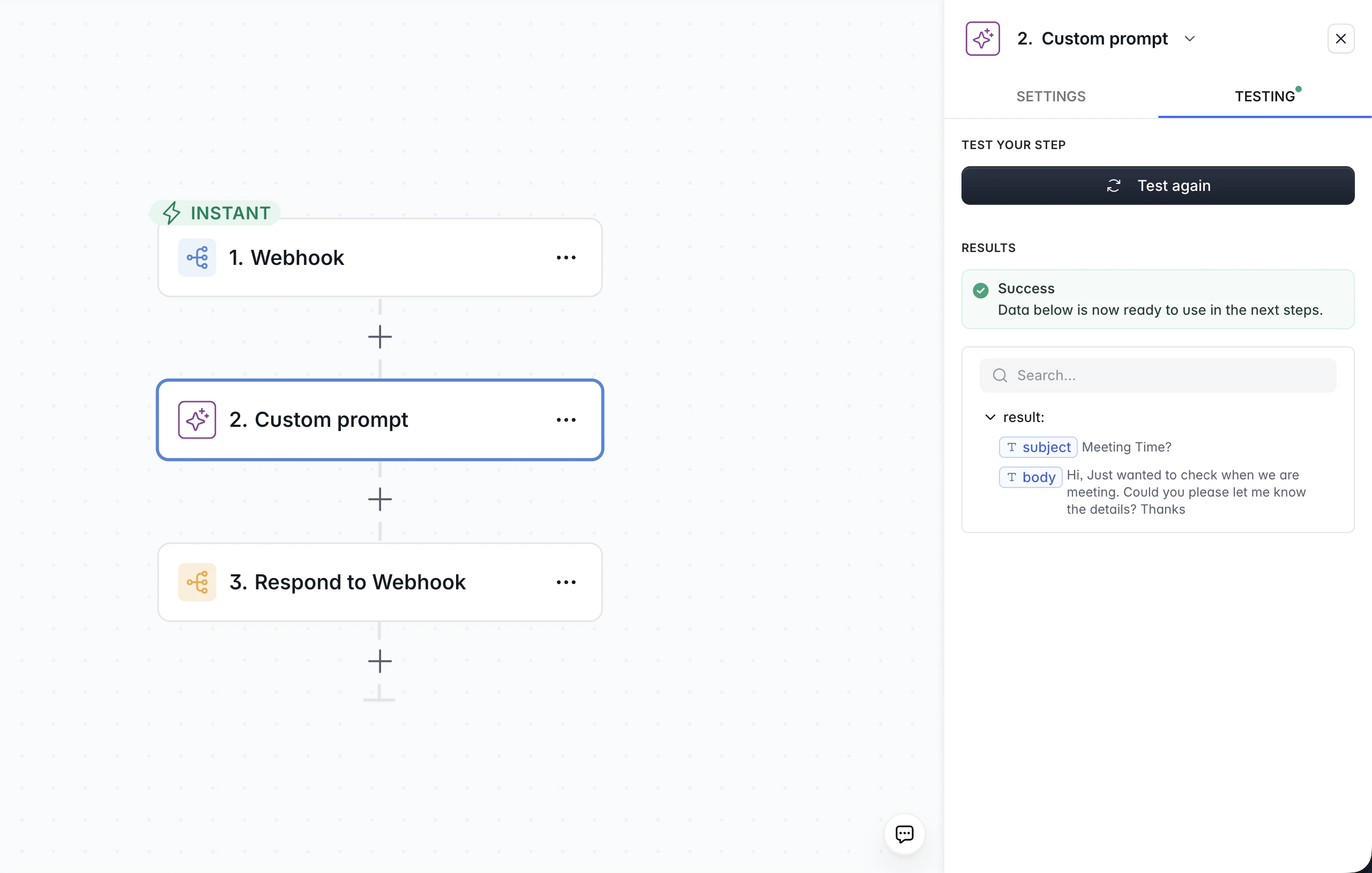 Structured output test result