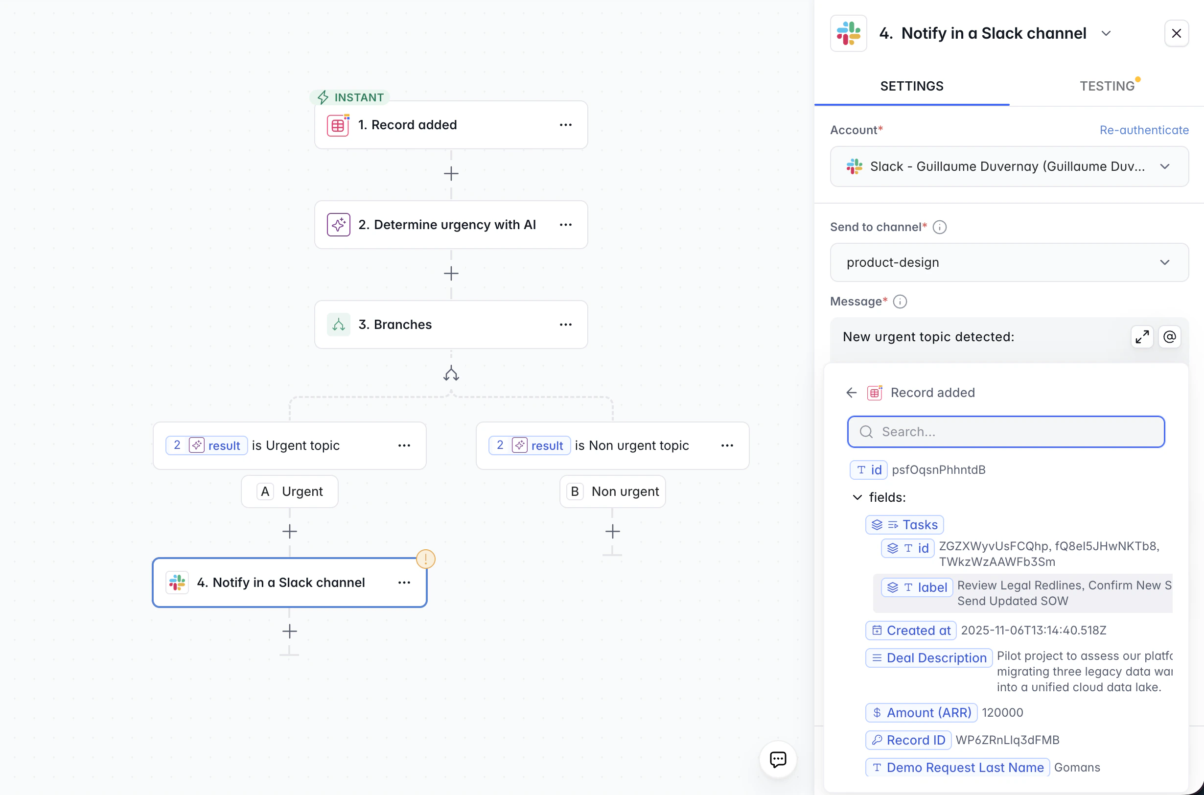Using a variable from a previous step inside a Branch path
