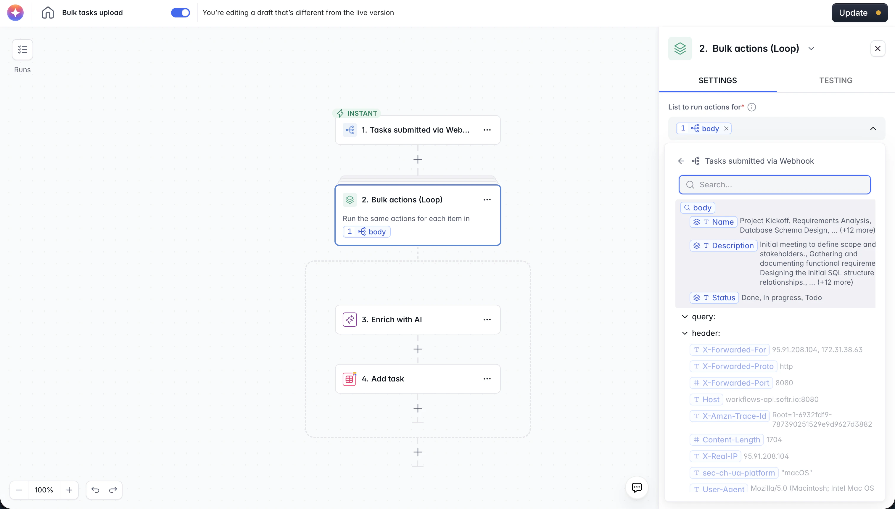 Loop action iterating over a list of items