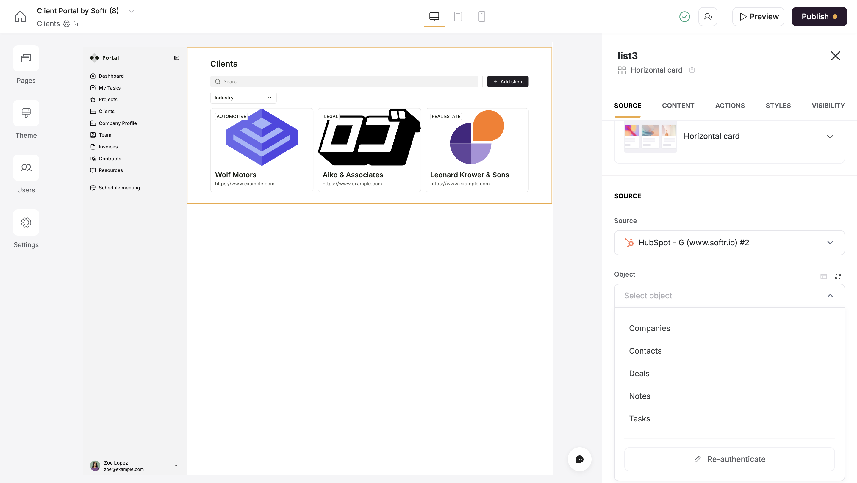 Selecting HubSpot objects.