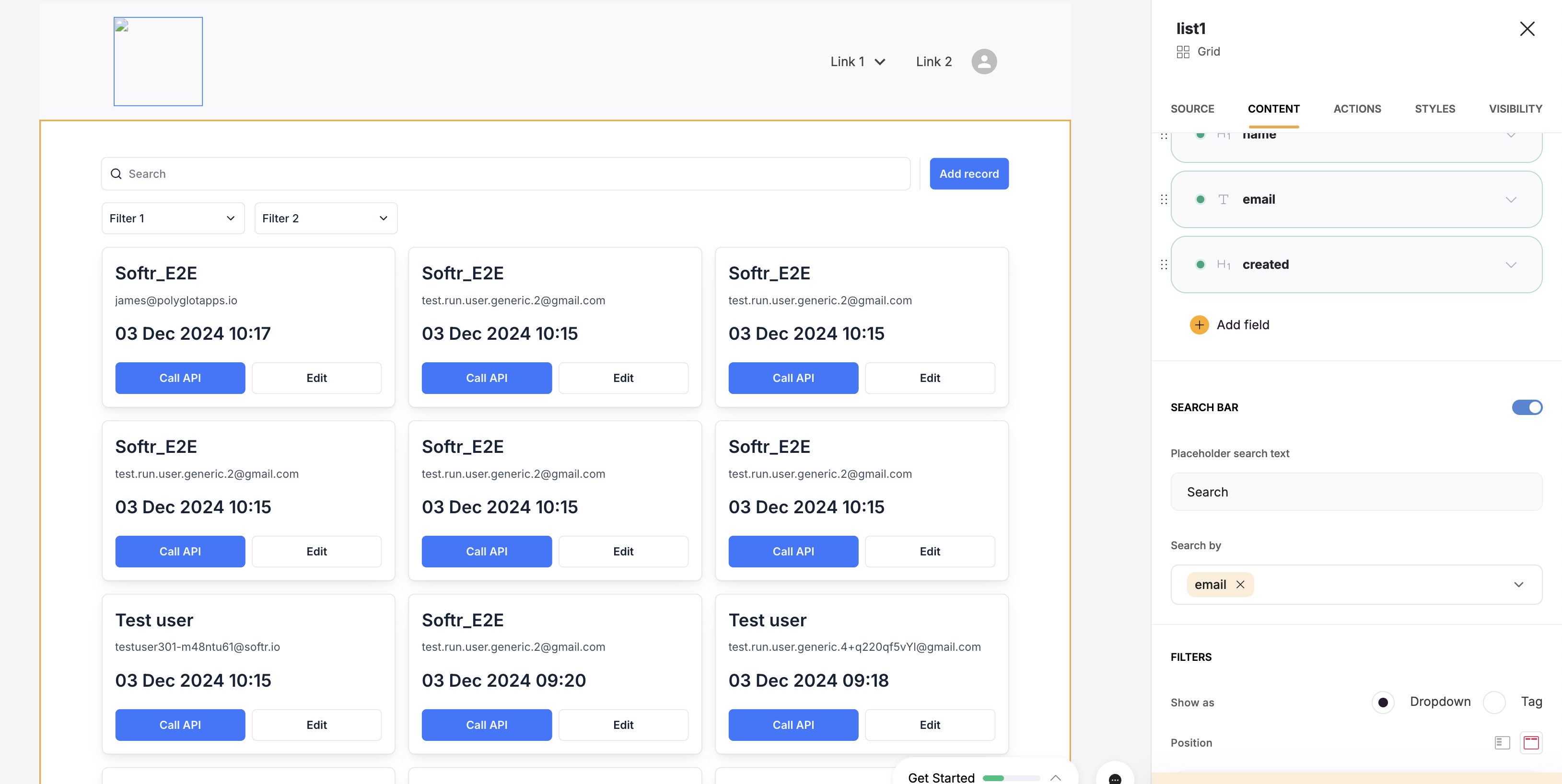 Search by dynamic field values that are stored in the API setup.