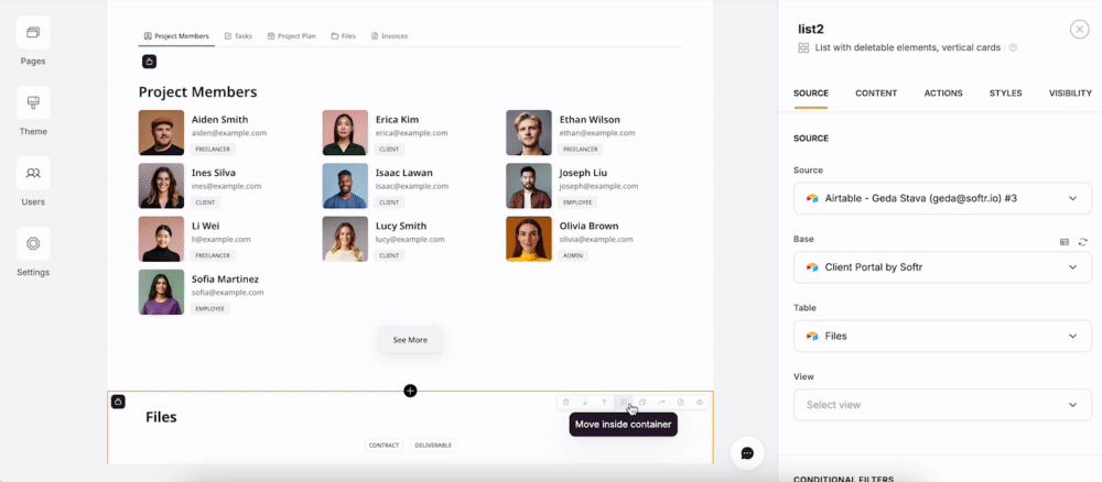 Moving block inside a tab