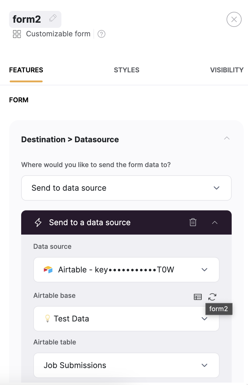 Configuring the form destination