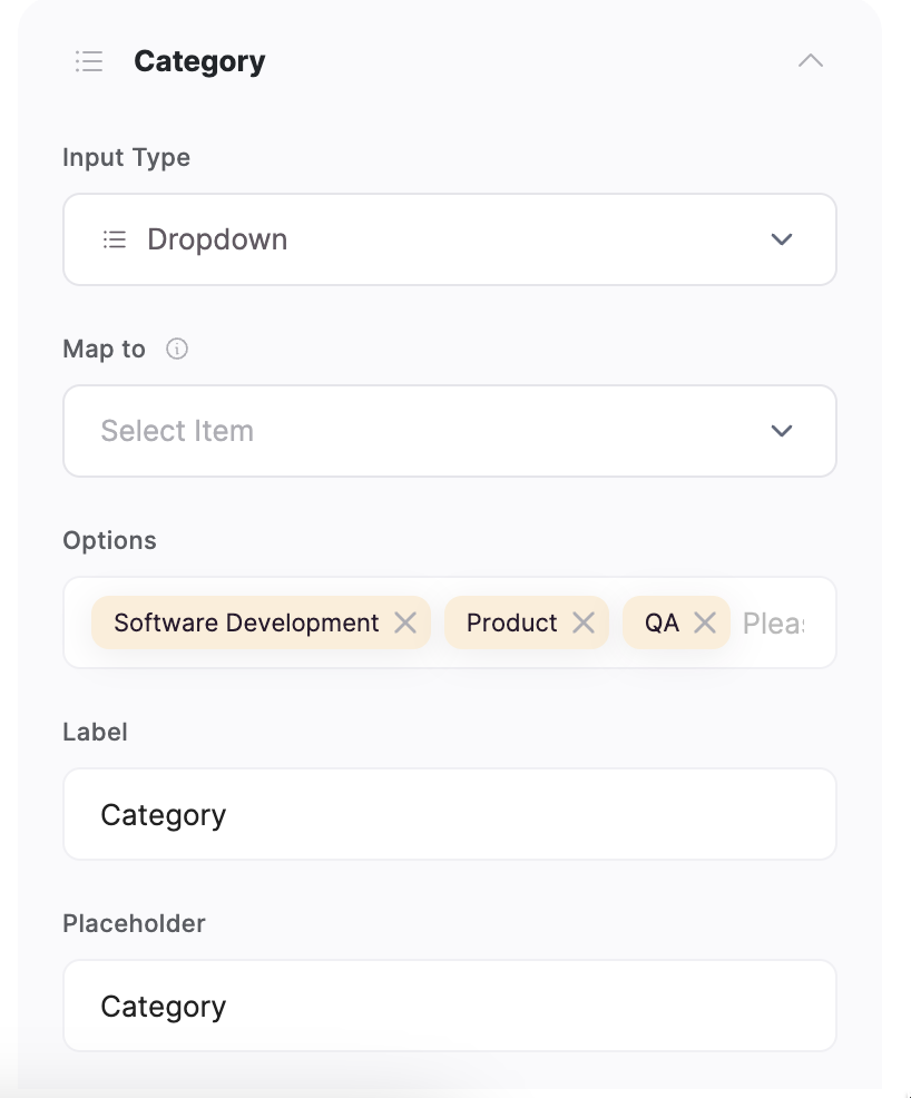 Dropdown field setup