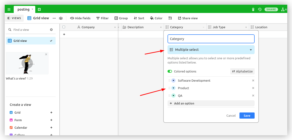 Category field on Airtable