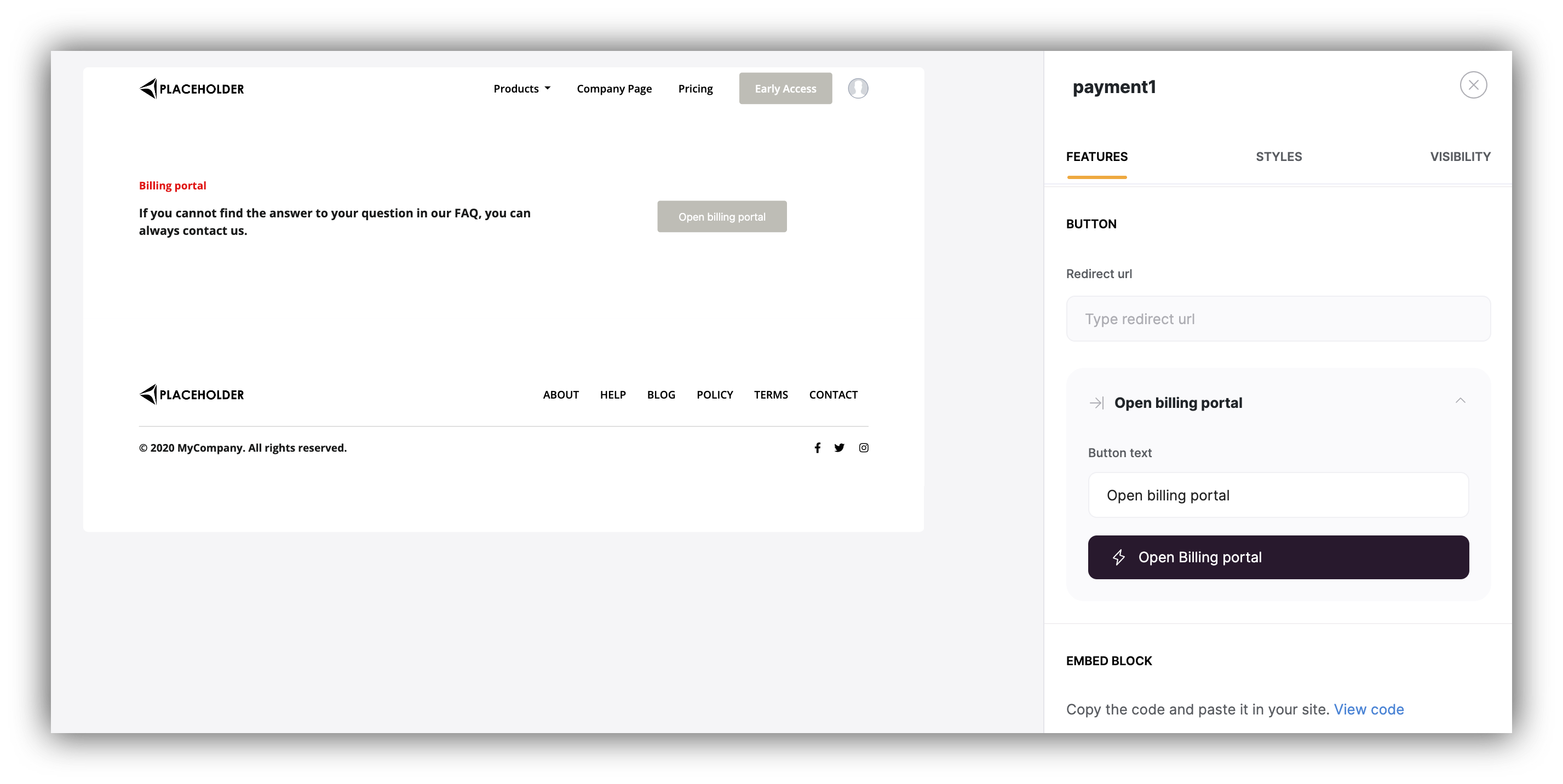 Stripe Customer Portal Block