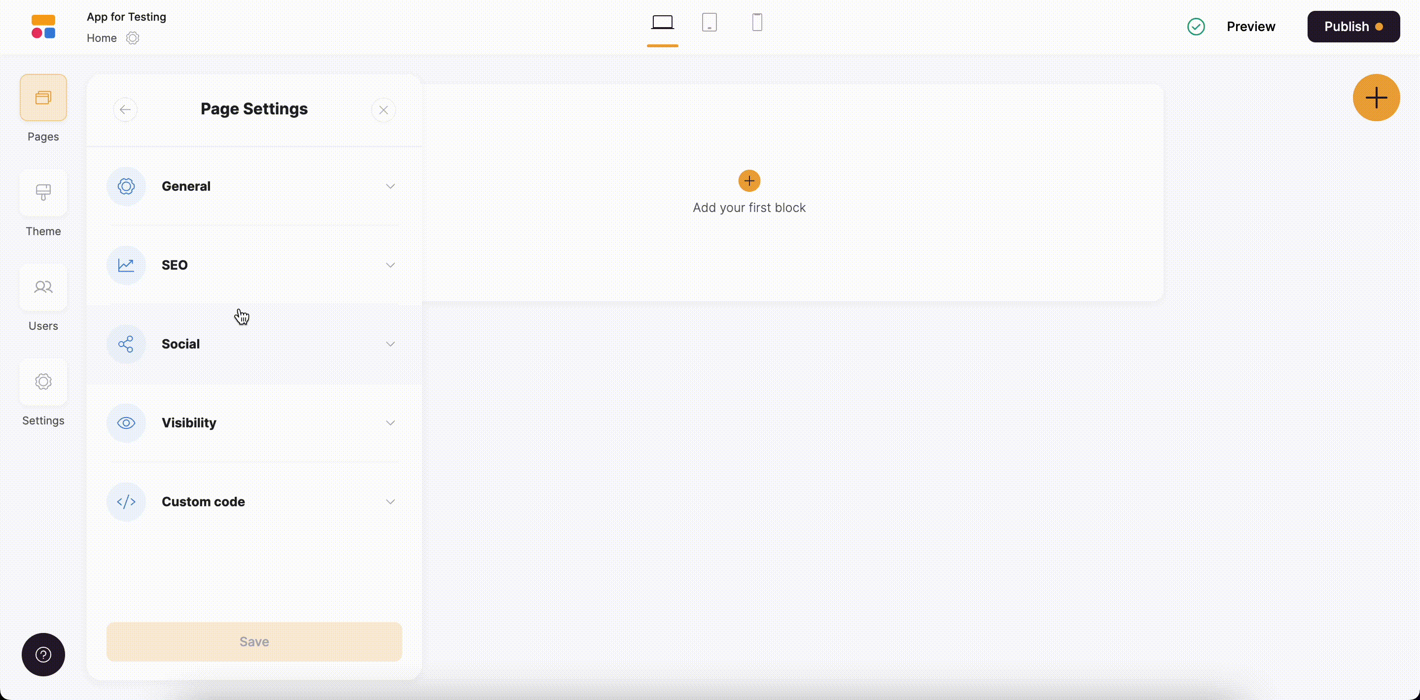 Adding the code to a page