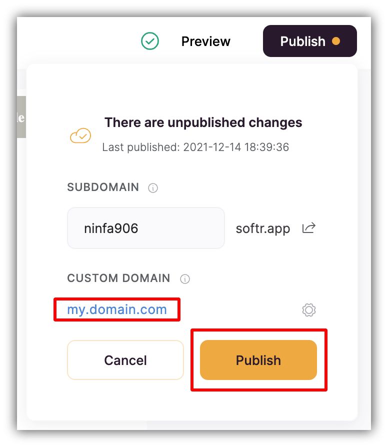Publishing the custom subdomain