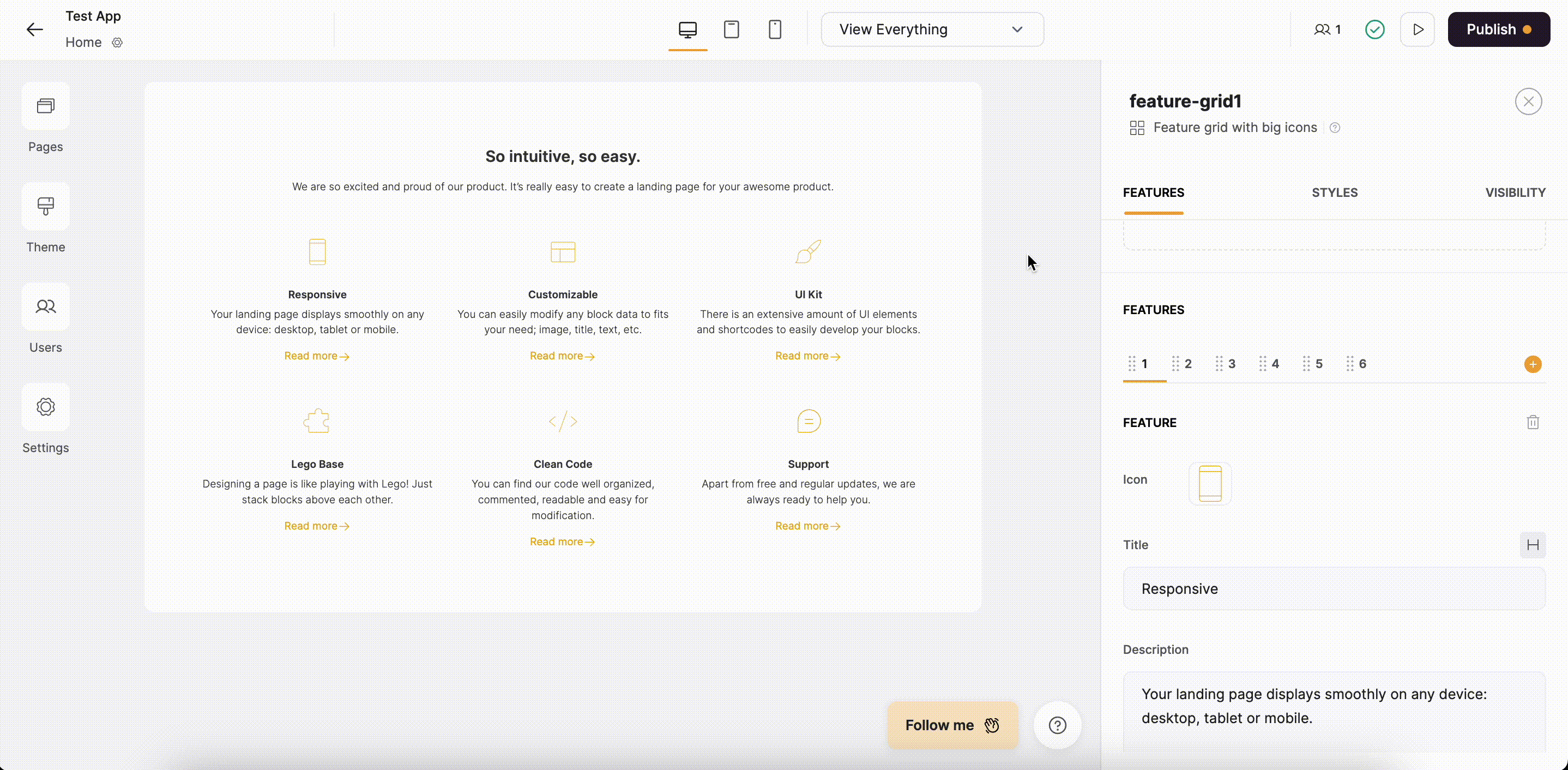 Customizing the Features section