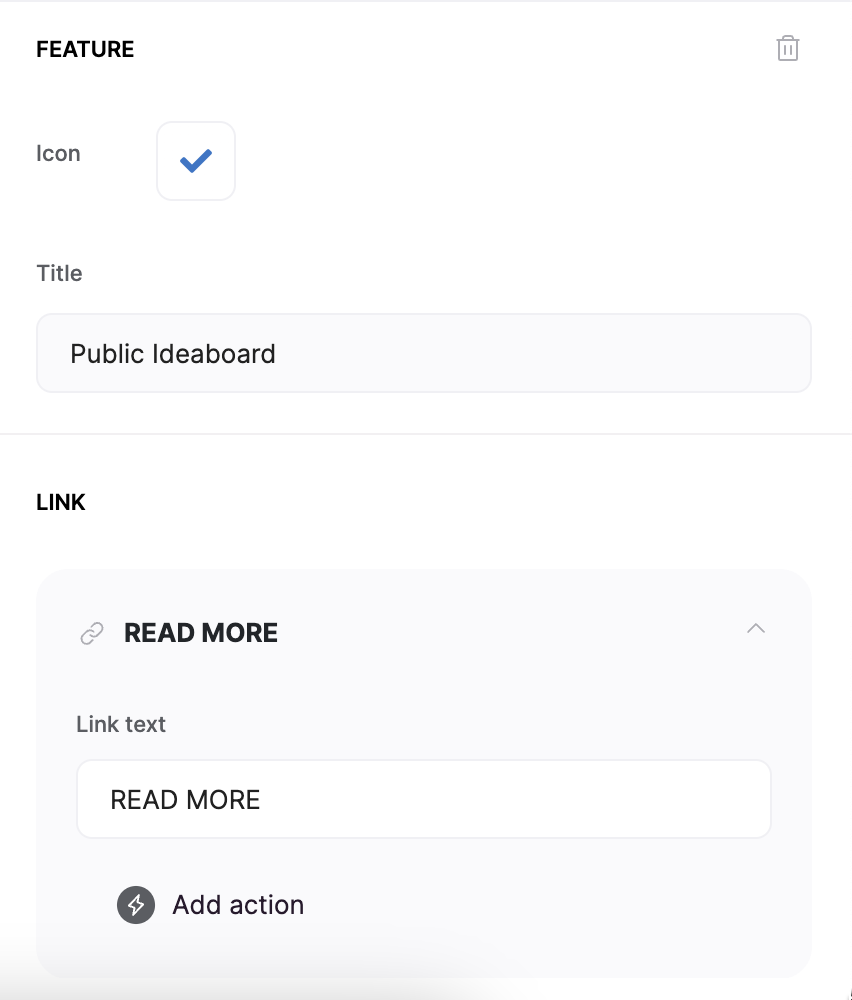Link setup for feature