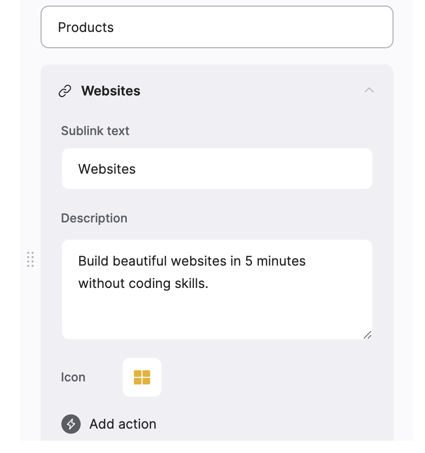 A sublink with a description and icon