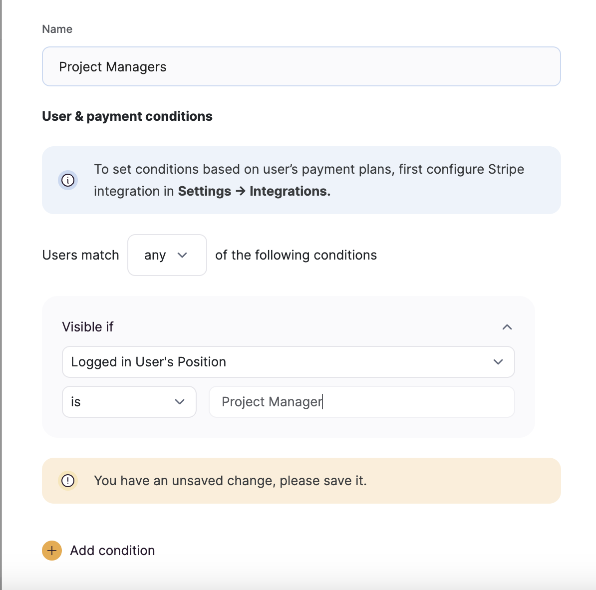 Creating a user group for project managers.