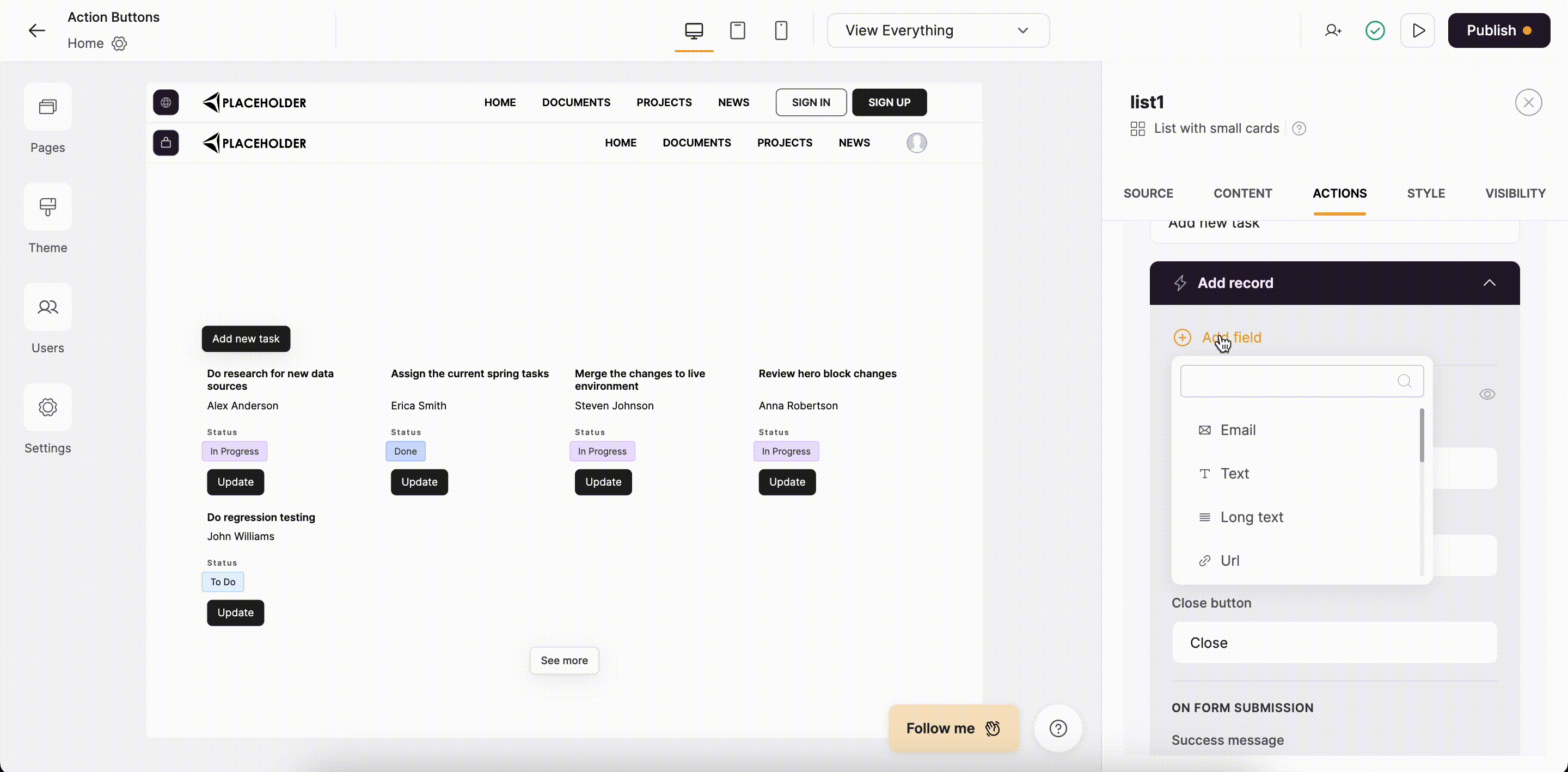 Adding fields for the add new task functionality