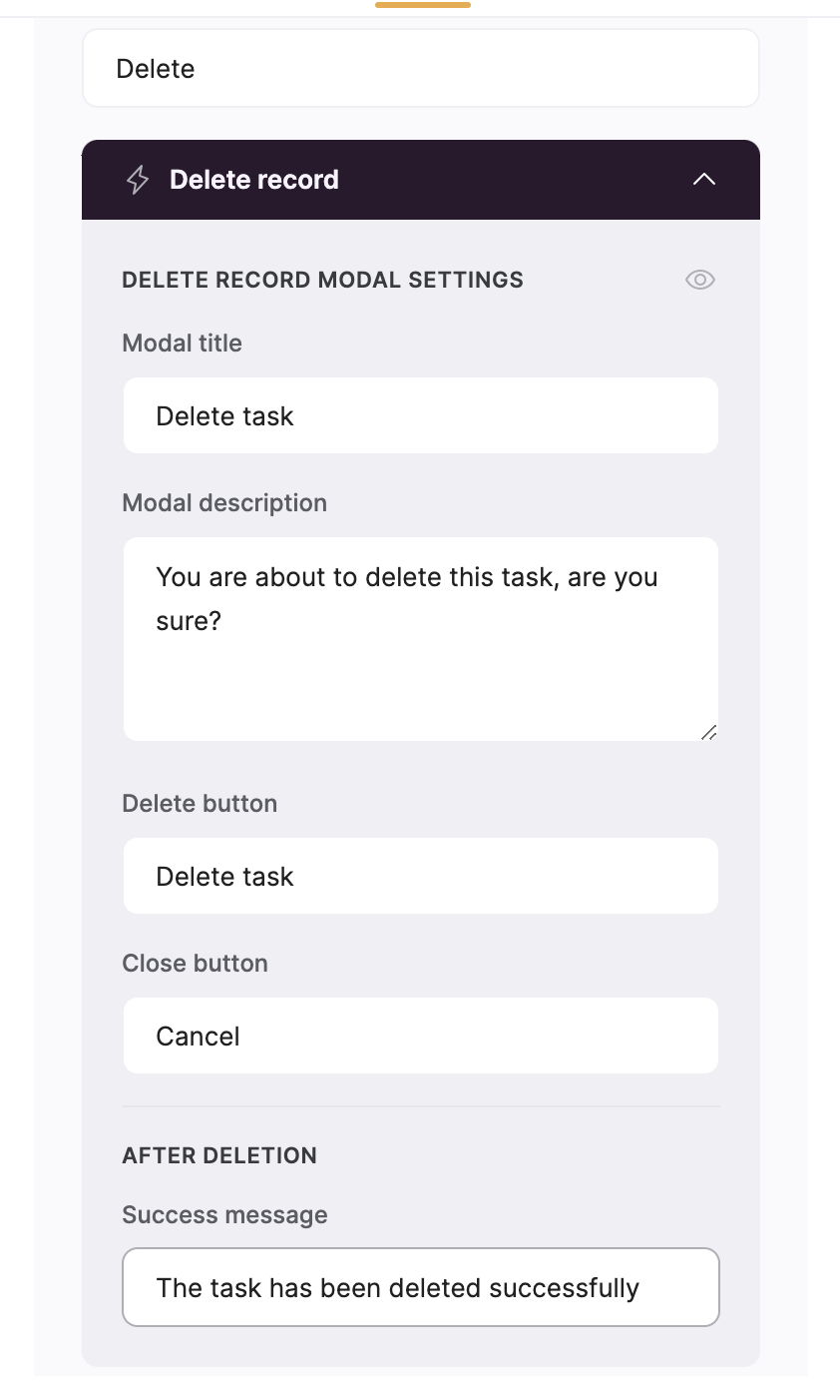 Configuring button and modal labels and other texts