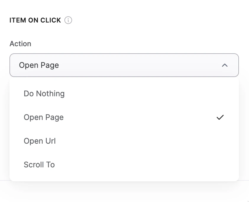 “Item on click” options