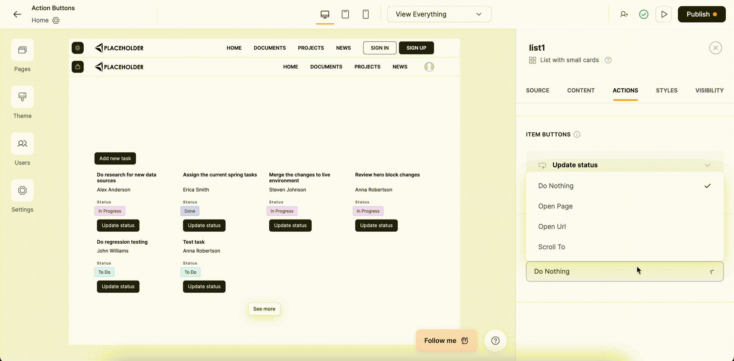 Opening a page on click