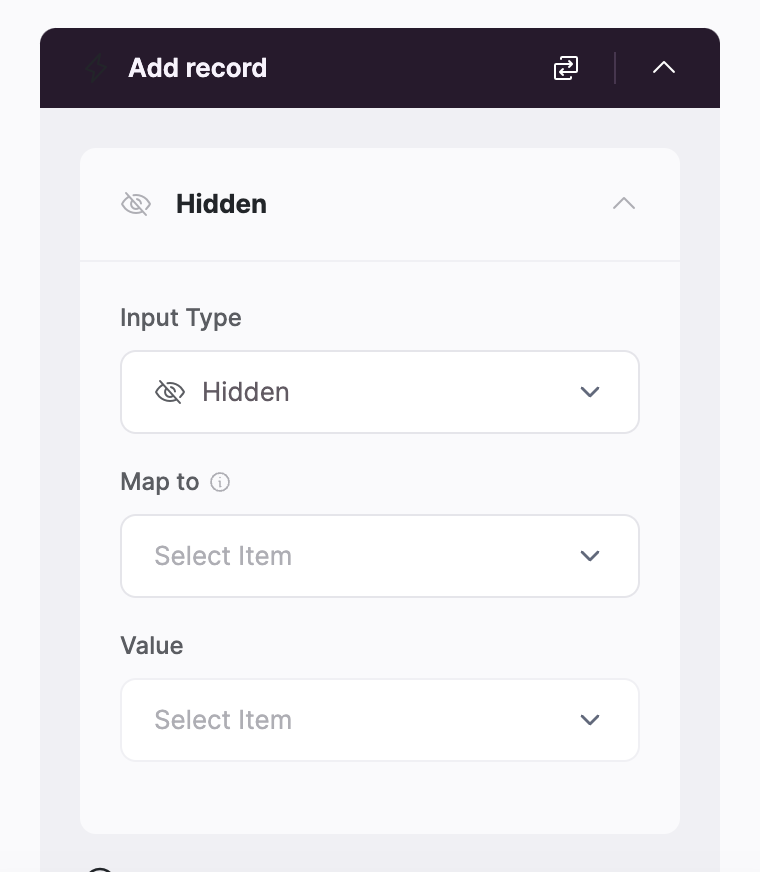 Hidden field under Add Record action