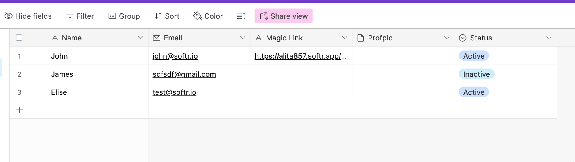 Users base on Airtable