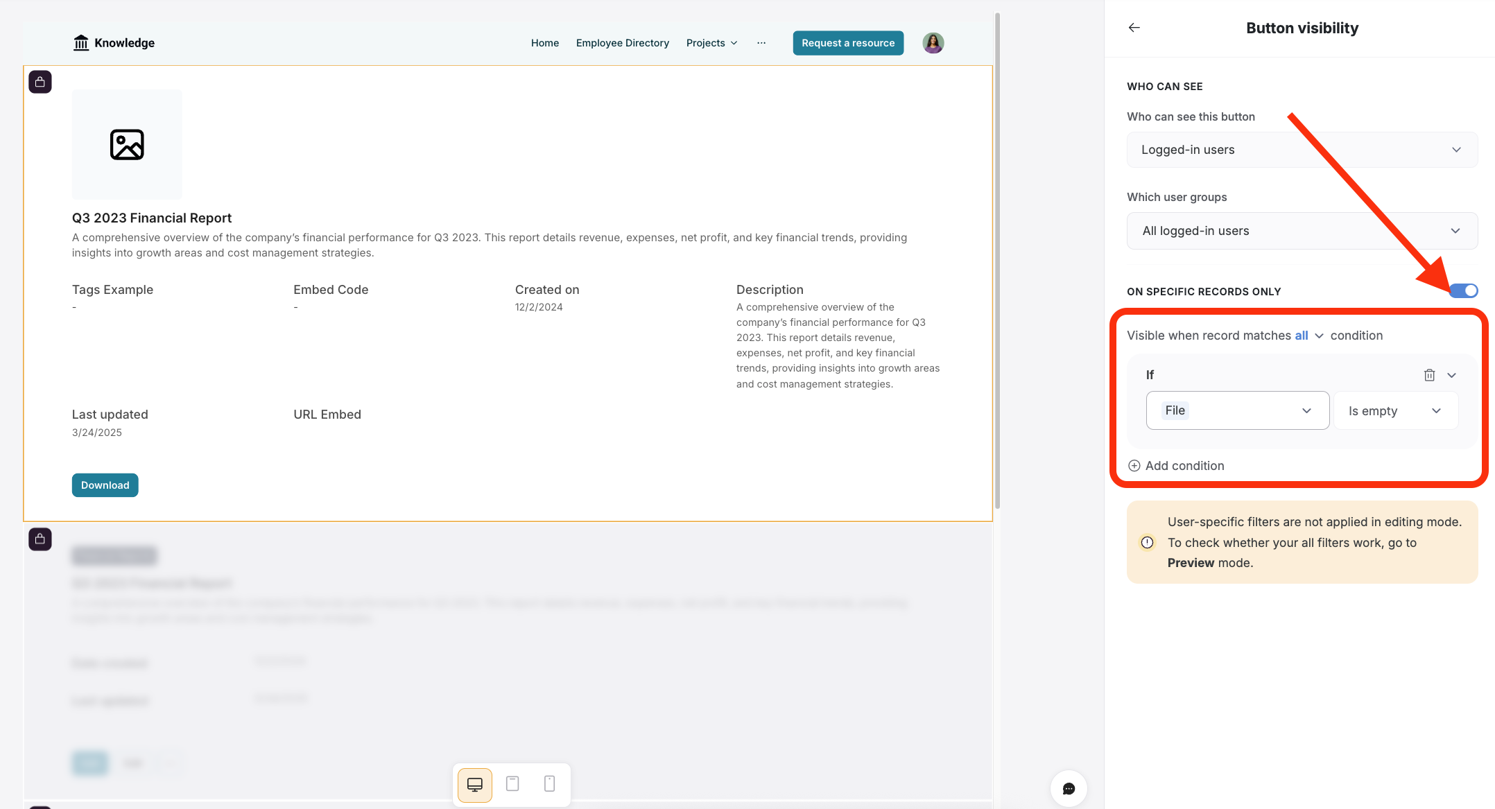 Use Case: Hiding blocks based on current record data – Softr Help Docs