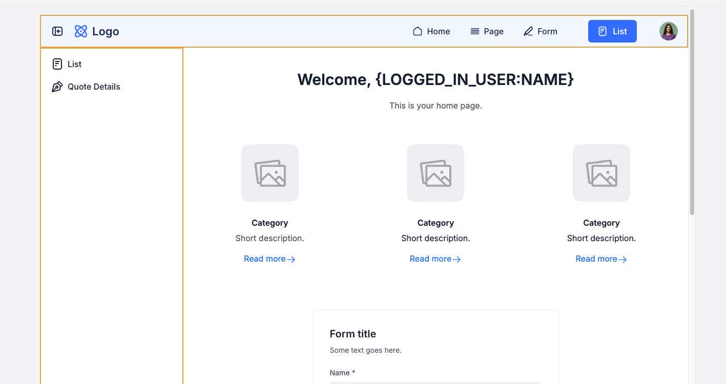 Top and side navigation can be added to any or all pages in your app.