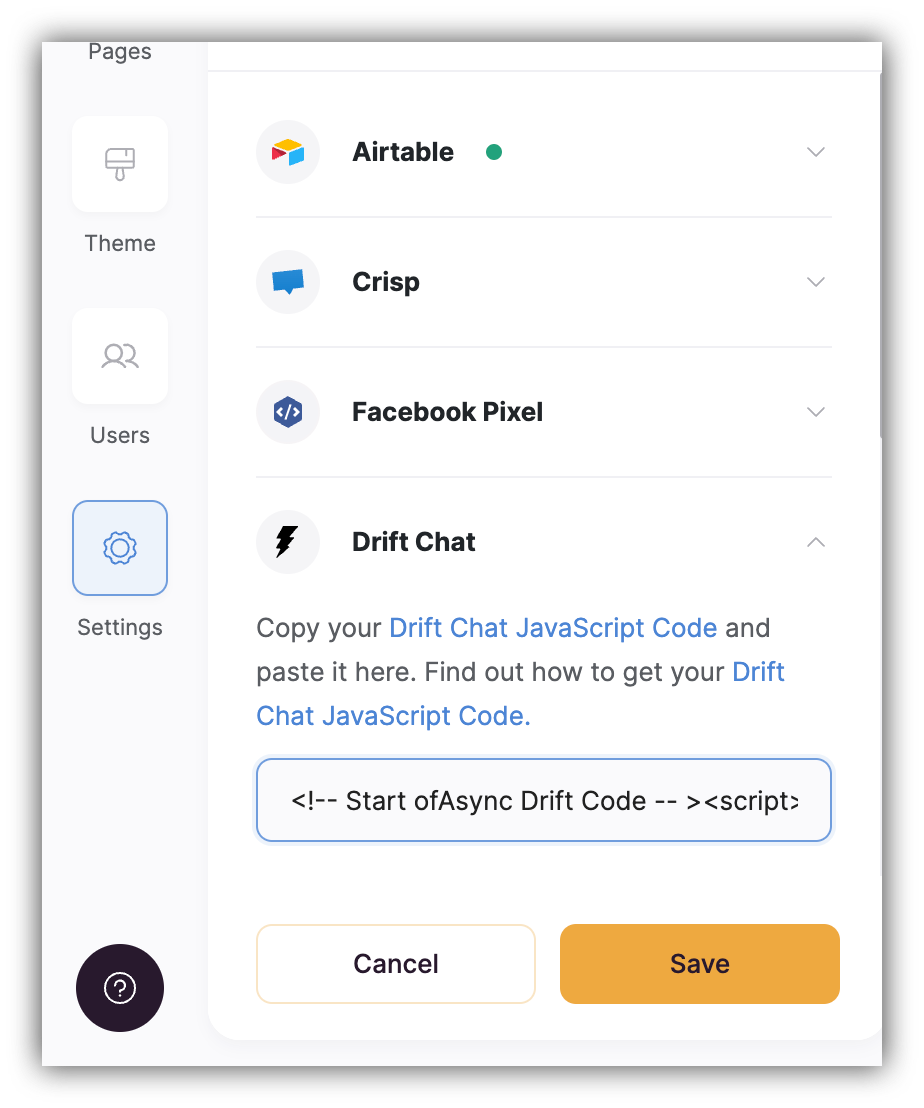 Adding Drift widget code in Softr