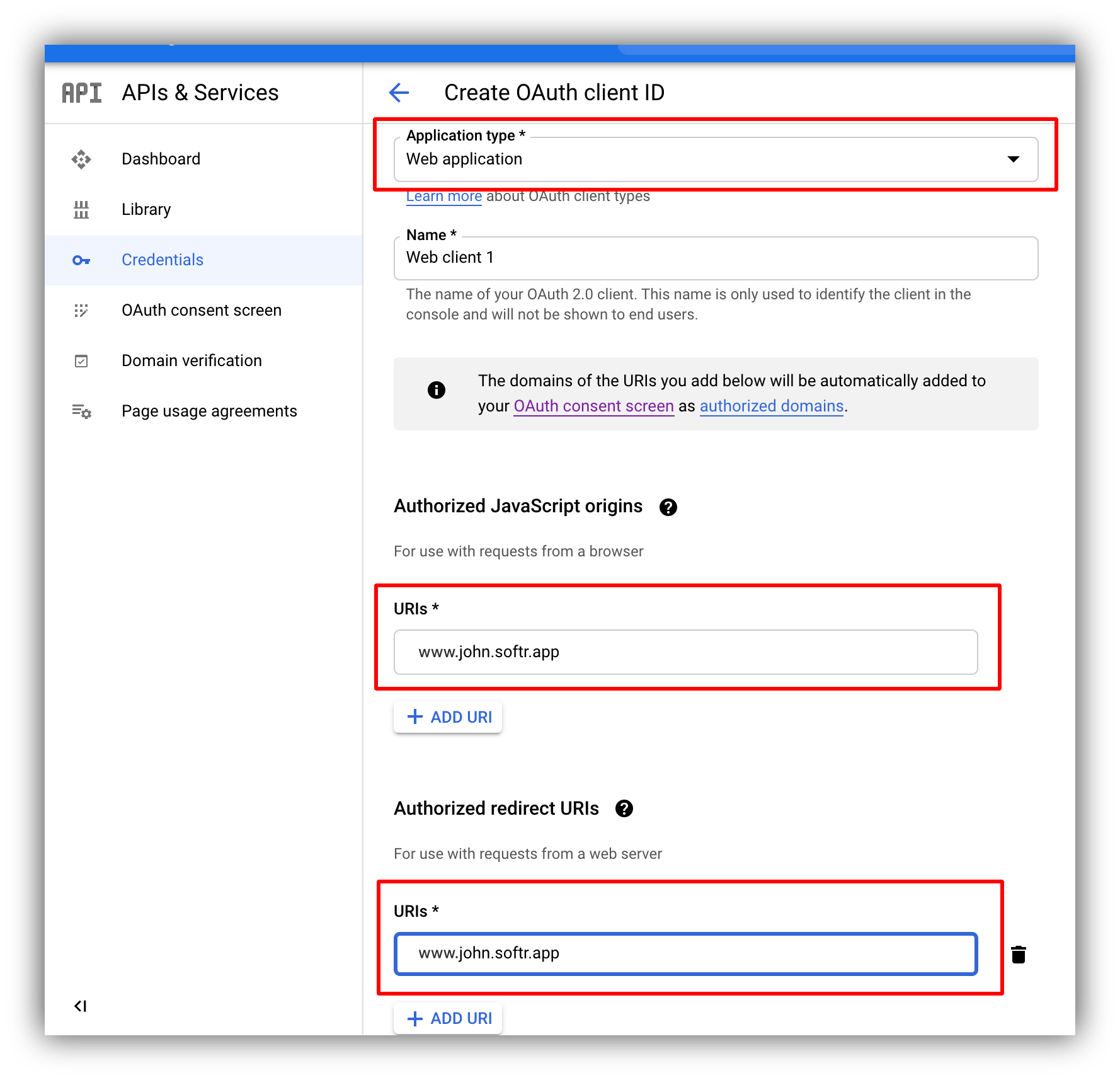 OAuth client ID setup