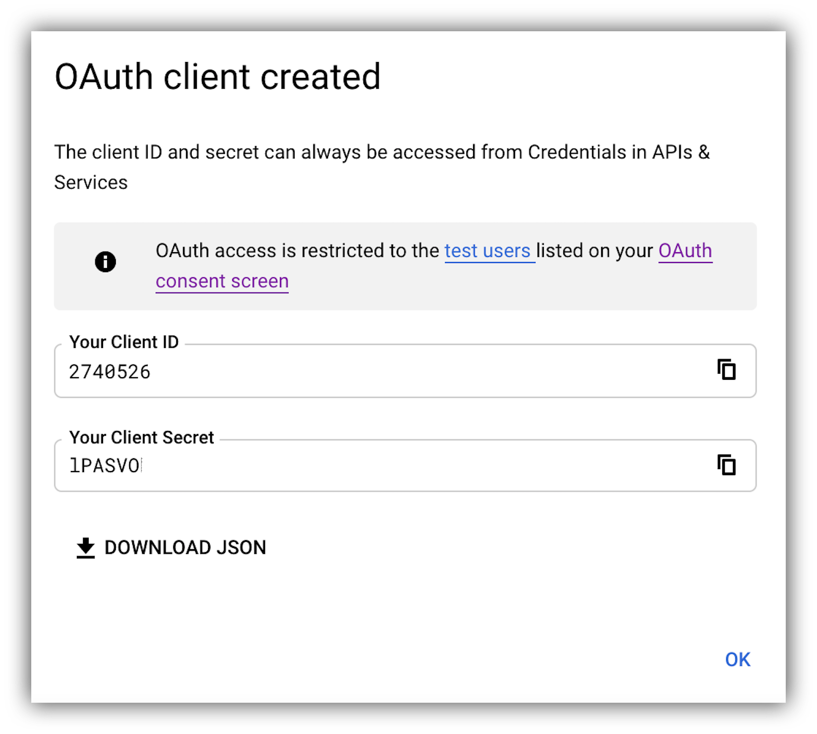 Client ID and Client Secret