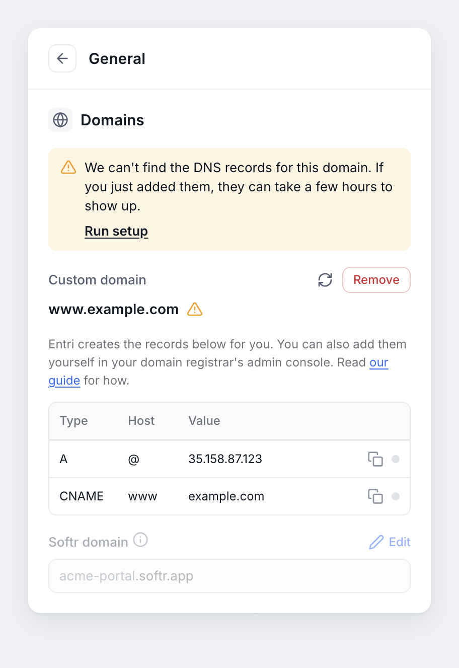 Softr cannot find the DNS records