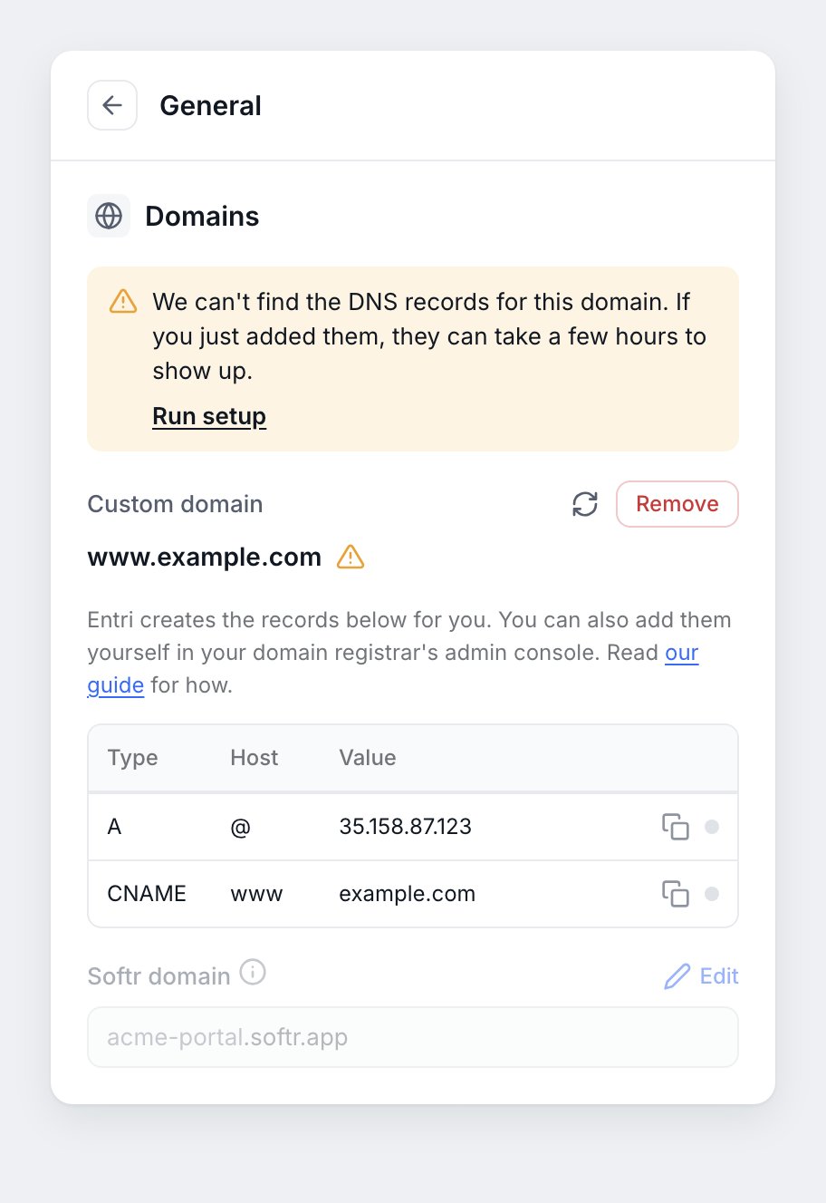 Softr cannot find the DNS records