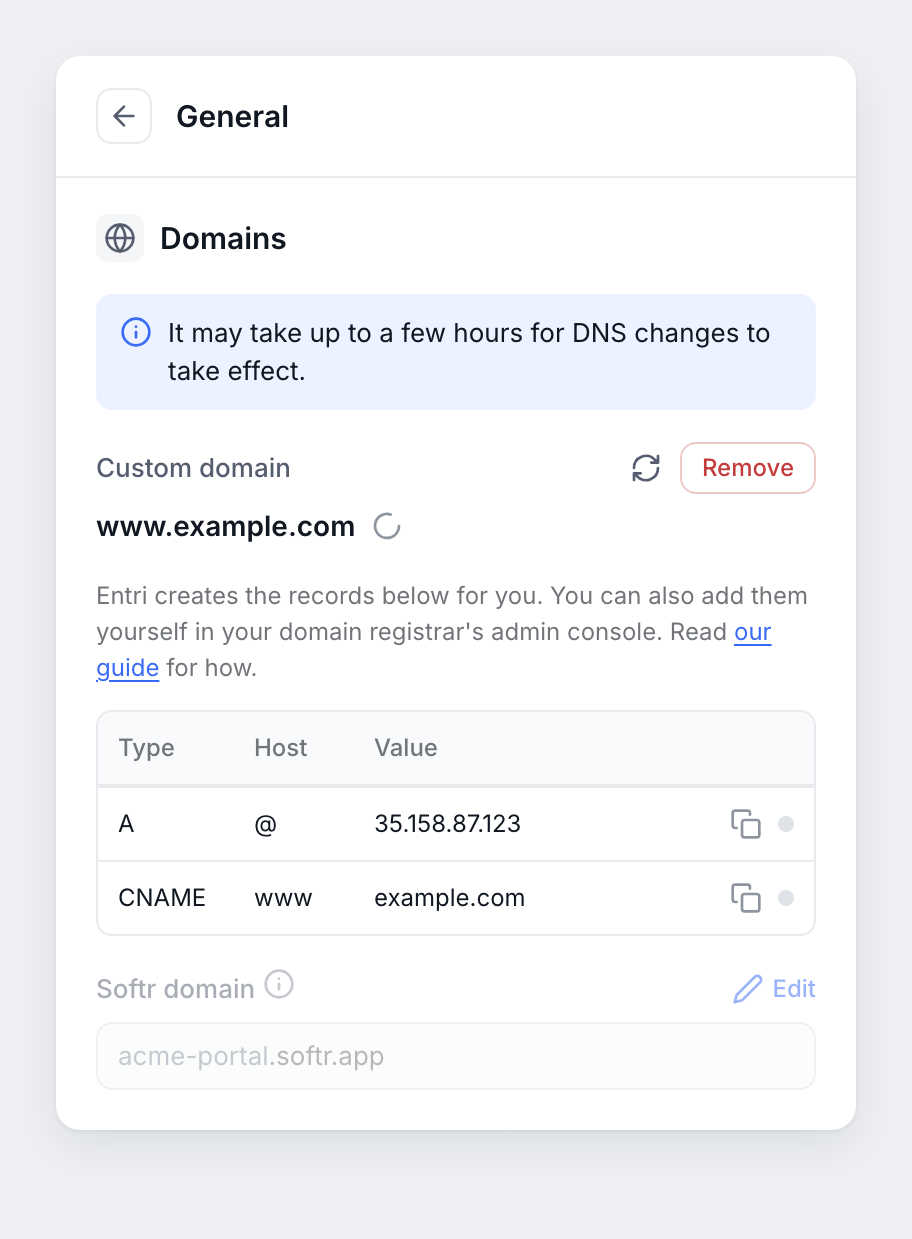 The domain waits for the DNS changes