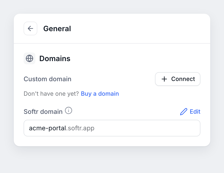 The Domains section in General settings