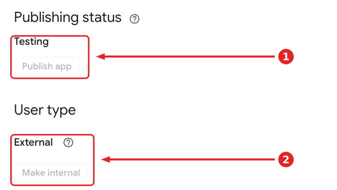 The Audience page showing publishing status Testing and user type External