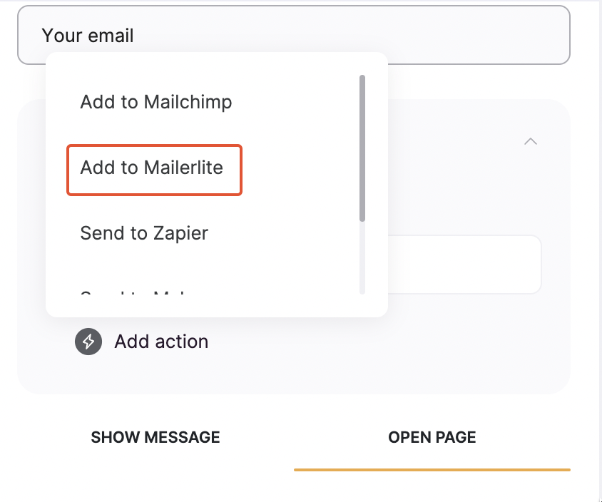 “Add to Mailerlite” action